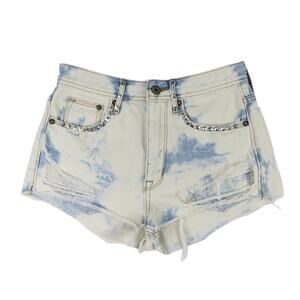 &Denim High Rise Bleached Ripped Shorts with Studs Size 4 Waist 25"